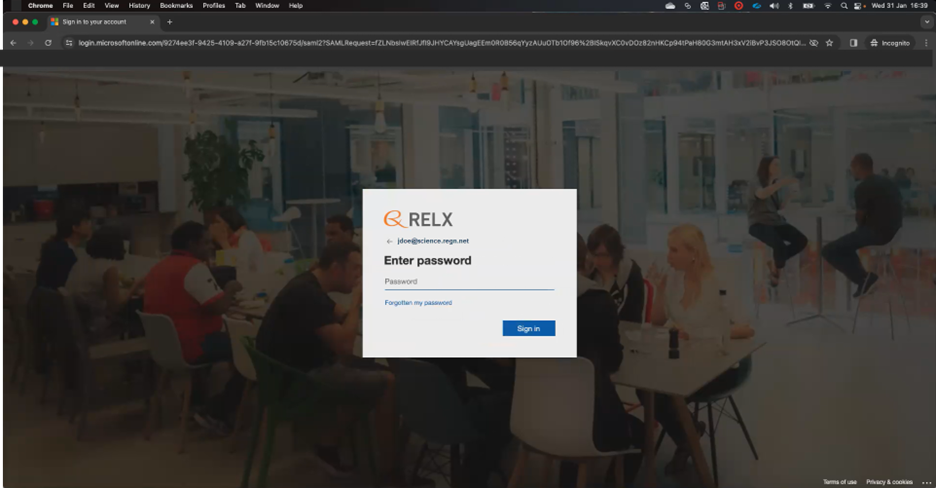 Screenshot of the R E L X Enter Password dialogue box
